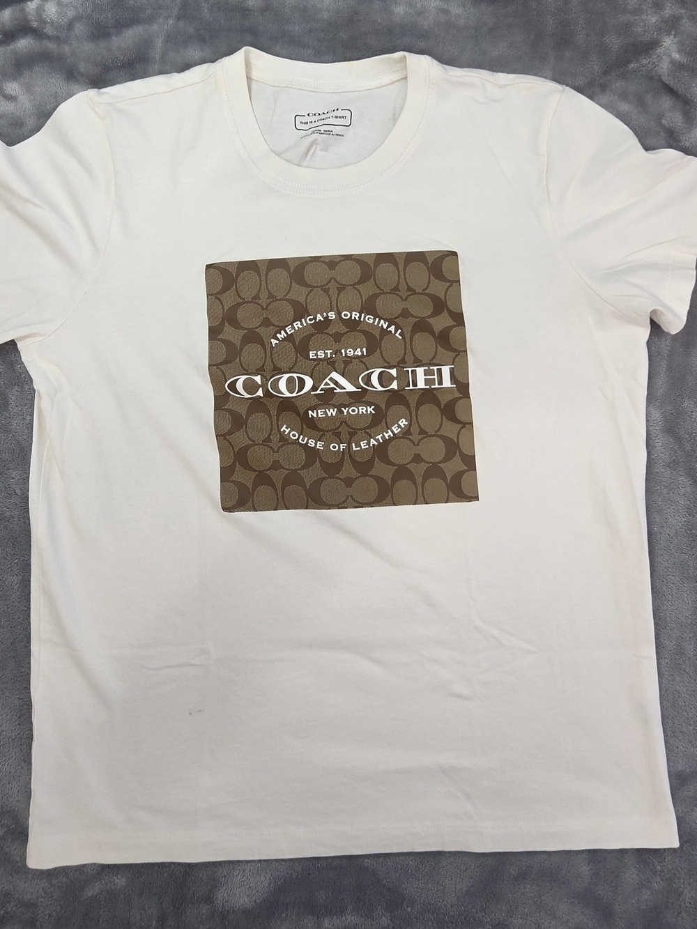 Coach Cream Short Sleeve Tee with Brown Logo Square